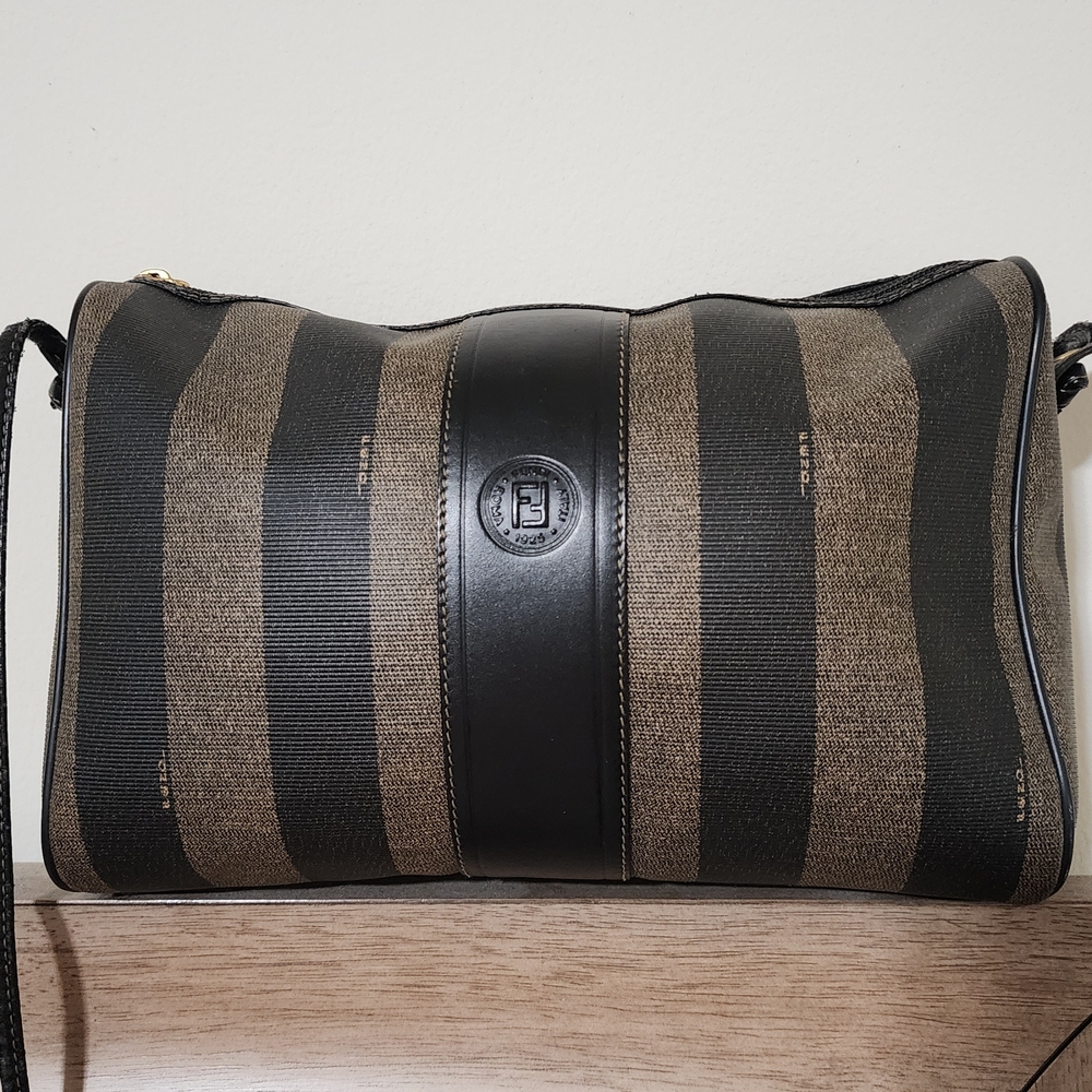 Vintage Fendi Black and Brown Striped Crossbody Bag